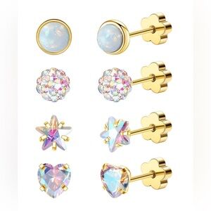 4Pairs Hypoallergenic Flat Back Earrings for Women 14K Gold Cartilage Earring
